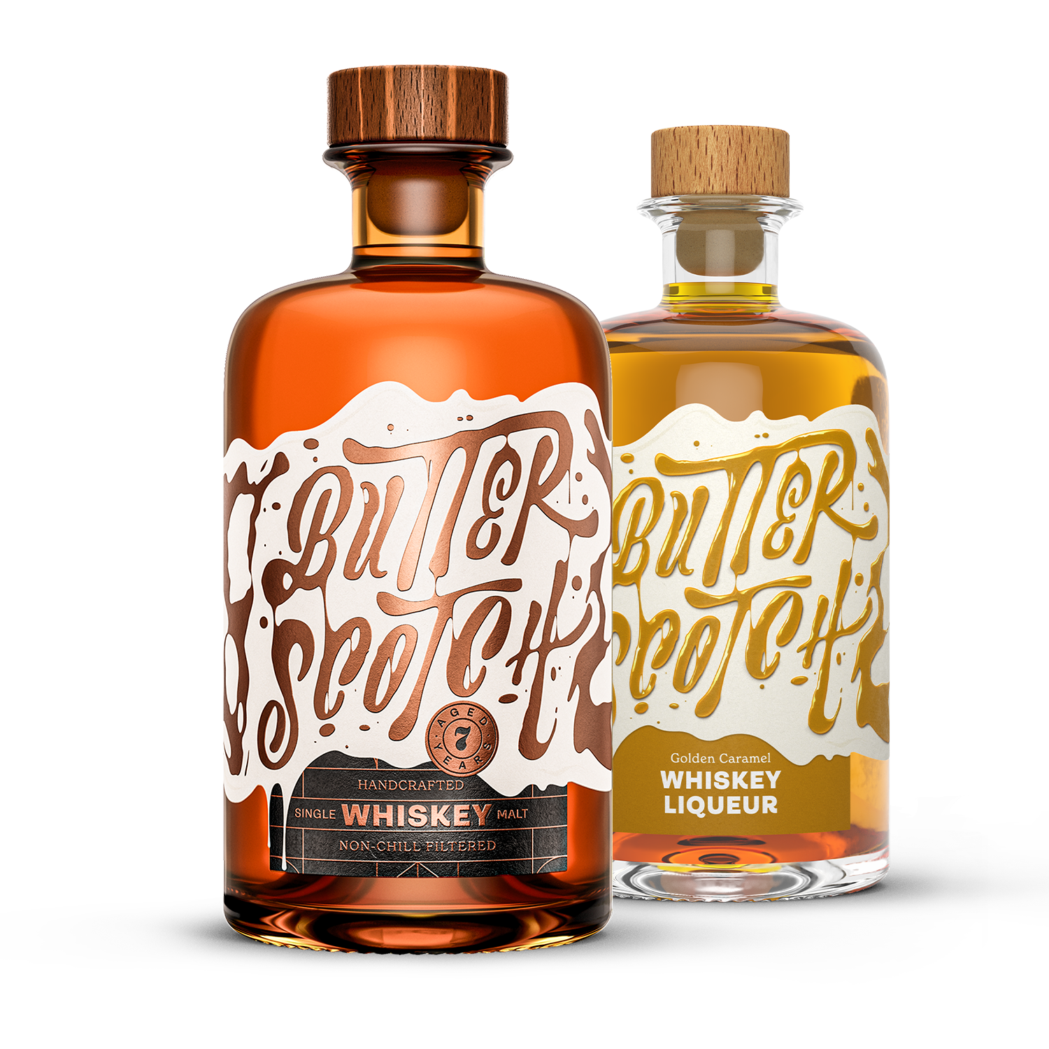 Butterscotch Golden Caramel Whiskey Liqueur und Single Malt Whiskey im Bundle, 2 mal 0,5l Likör und Whiskey in der Glasflasche
