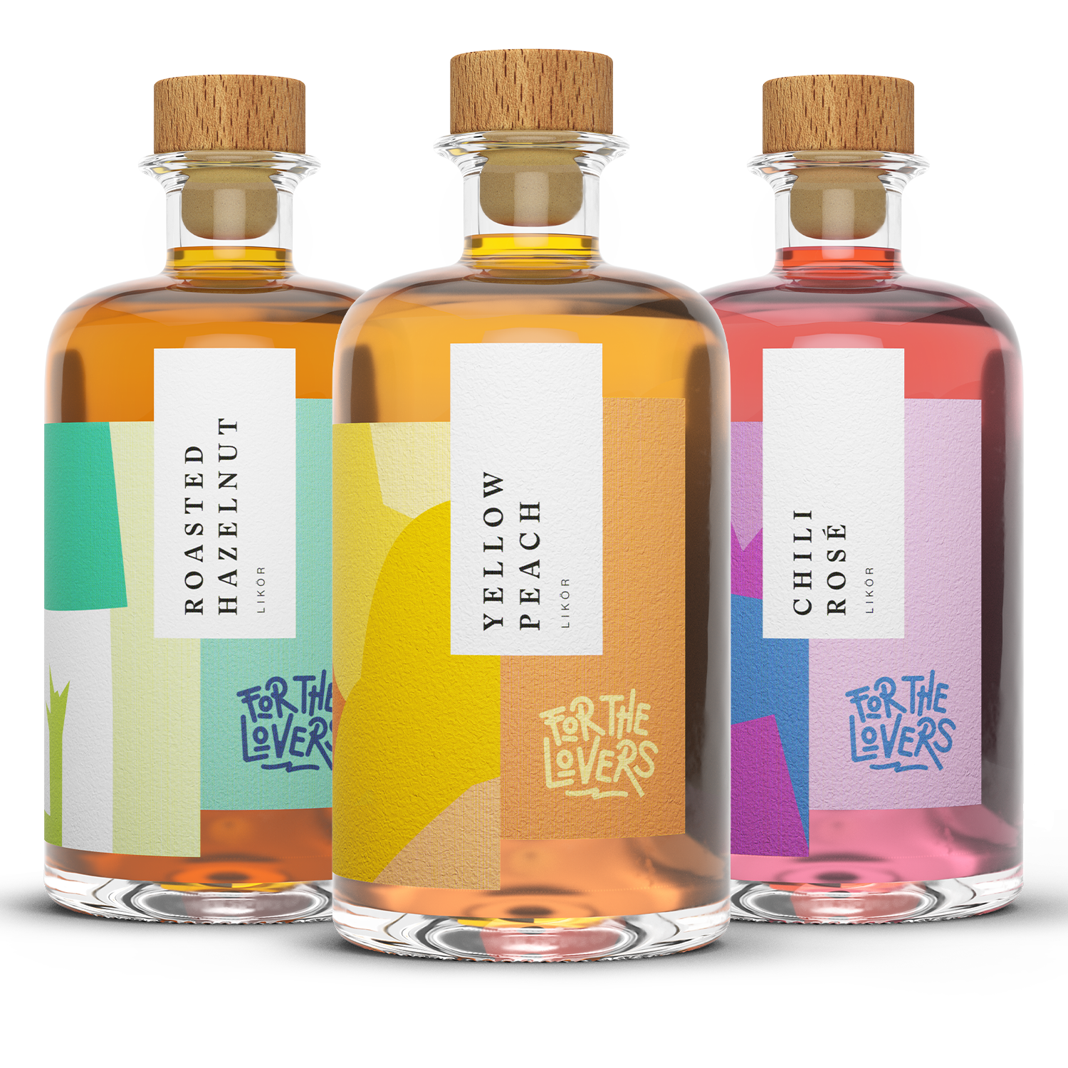 For the Lovers Likör-Bundle, 3 mal 0,5l, 20% Vol., Roasted hazelnut, Yellow Peach und Chili Rose im 3er Bundle, süß-fruchtiger Likör für jeden Anlass, ansprechend buntes Etiketten-Design