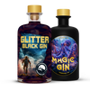 Glitter Black Gin mit Astronauten Design, mit essbarem Glitzer, Glasflasche mit dunkelblauem Inhalt, Sepia Ink Magic Gin, Farbwechsel Gin in mattschwarzer Flasche mit lilanem Kraken-Design, 2 mal 0,5l Gin